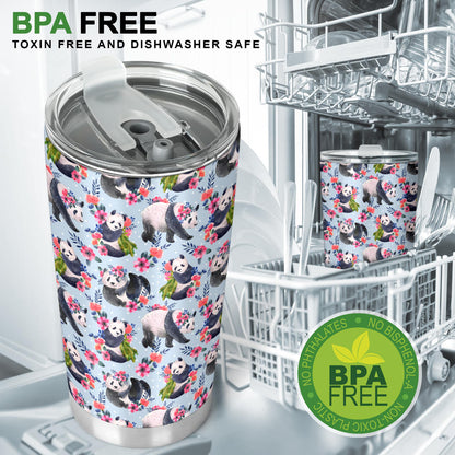Panda Bear Flower Design Themed Print Tumbler