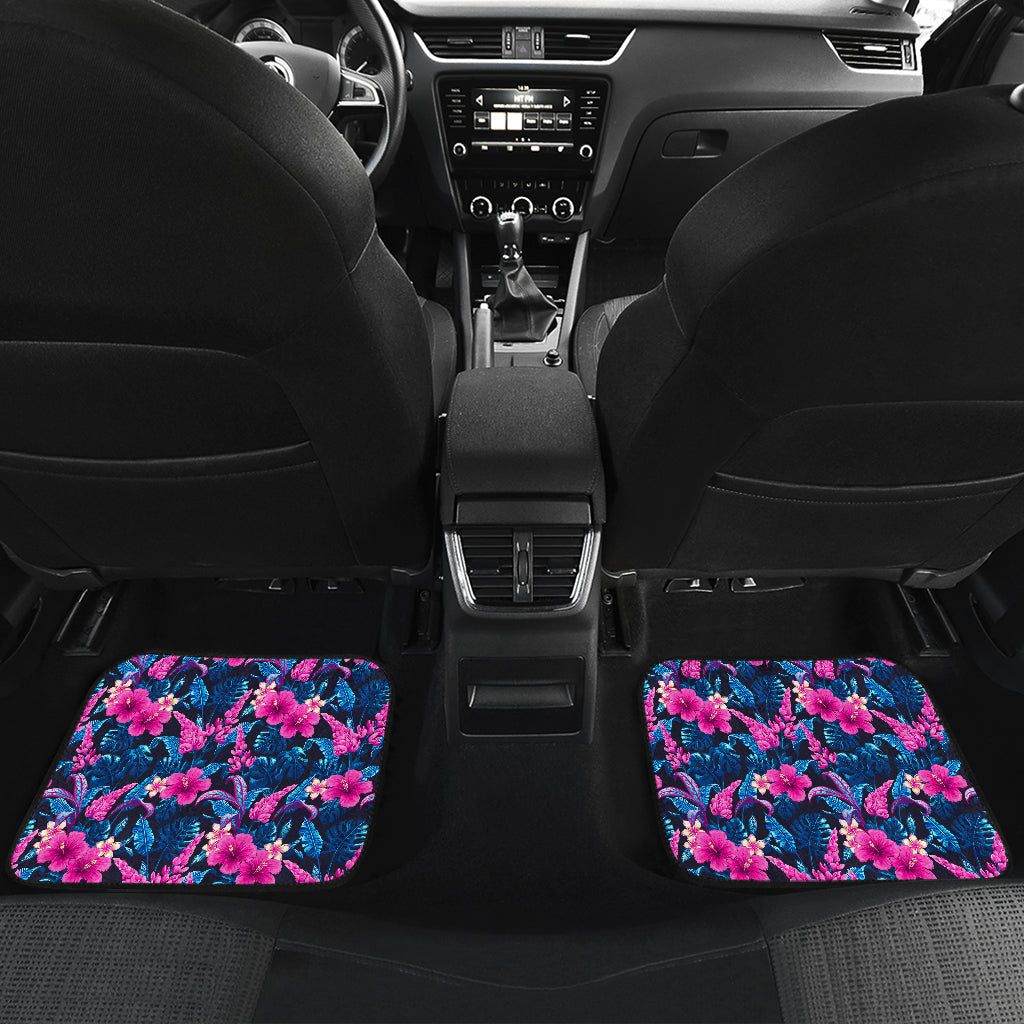 Tropical Folower Pink Themed Print Car Floor Mats Front Back