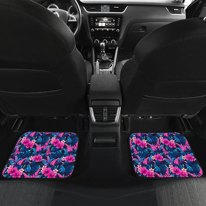 Tropical Folower Pink Themed Print Car Floor Mats Front Back