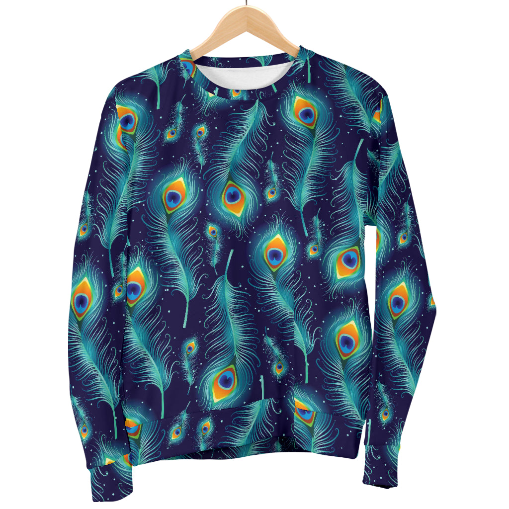 Peacock Feather Blue Design Print Women Long Sleeve Sweatshirt