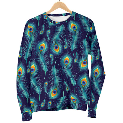 Peacock Feather Blue Design Print Women Long Sleeve Sweatshirt