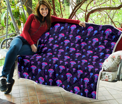 Jellyfish Neon Print Quilt Bedspread