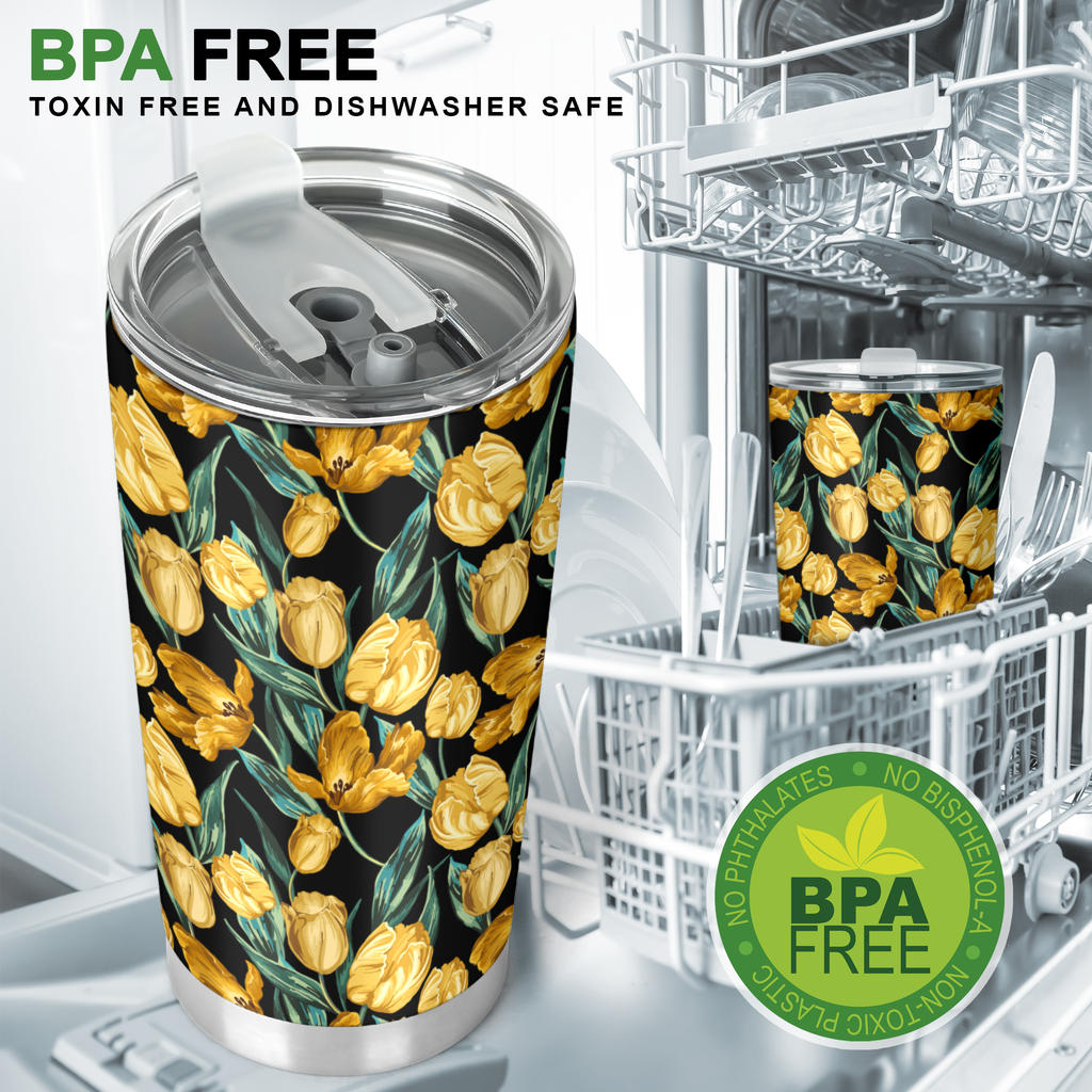 Elegant Yellow Tulip Print Tumbler