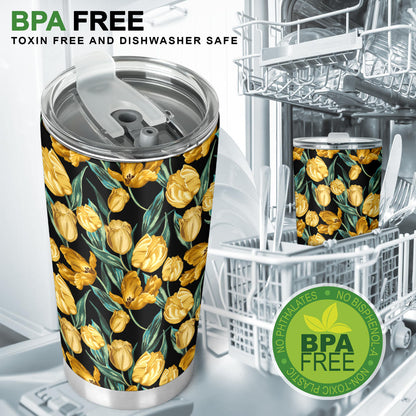 Elegant Yellow Tulip Print Tumbler
