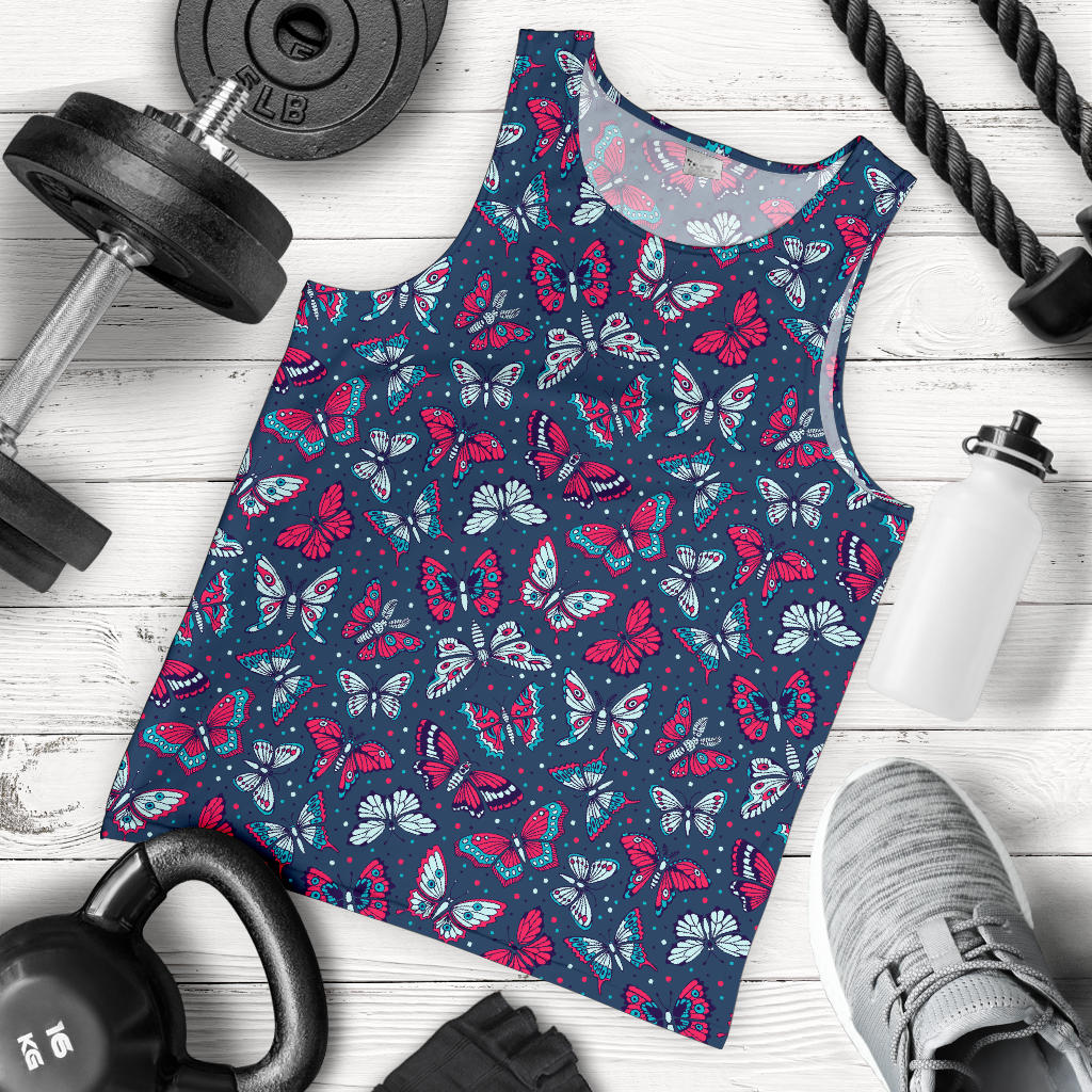 Butterfly Red Deep Blue Print Pattern Men Tank Top