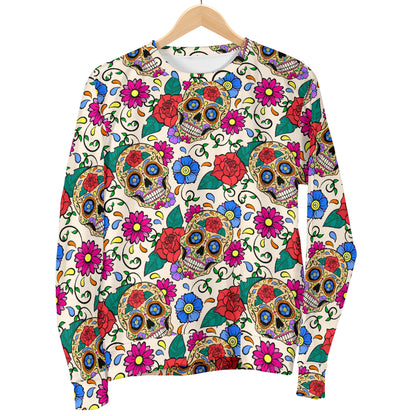 Sugar Skull Colorful Themed Print Men Long Sleeve Sweatshirt