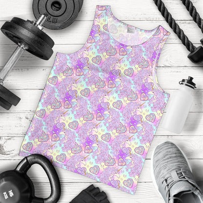 Unicorn Rainbow Star Heart Print Men Tank Top
