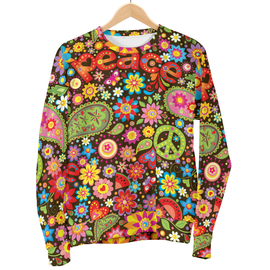 Flower Power Peace Paisley Themed Print Men Long Sleeve Sweatshirt
