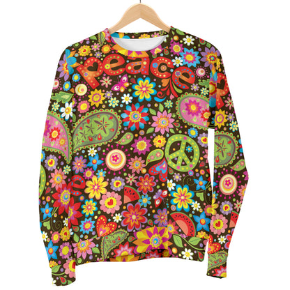 Flower Power Peace Paisley Themed Print Men Long Sleeve Sweatshirt