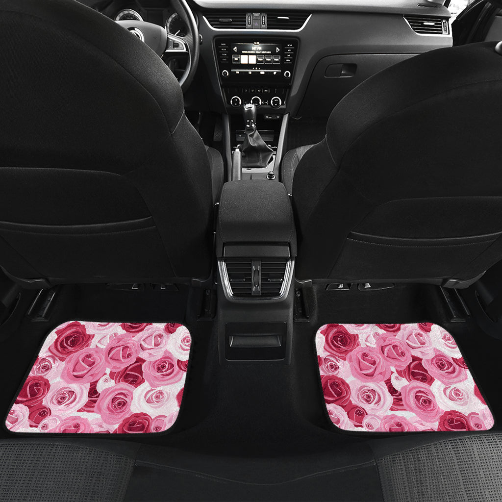 Pink Red Rose Pattern Print Car Floor Mats Front Back