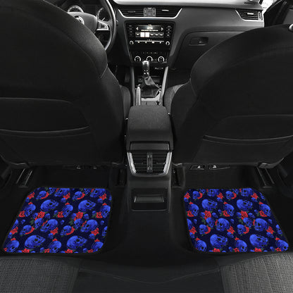 Skull Roses Neon Design Themed Print Car Floor Mats Front Back