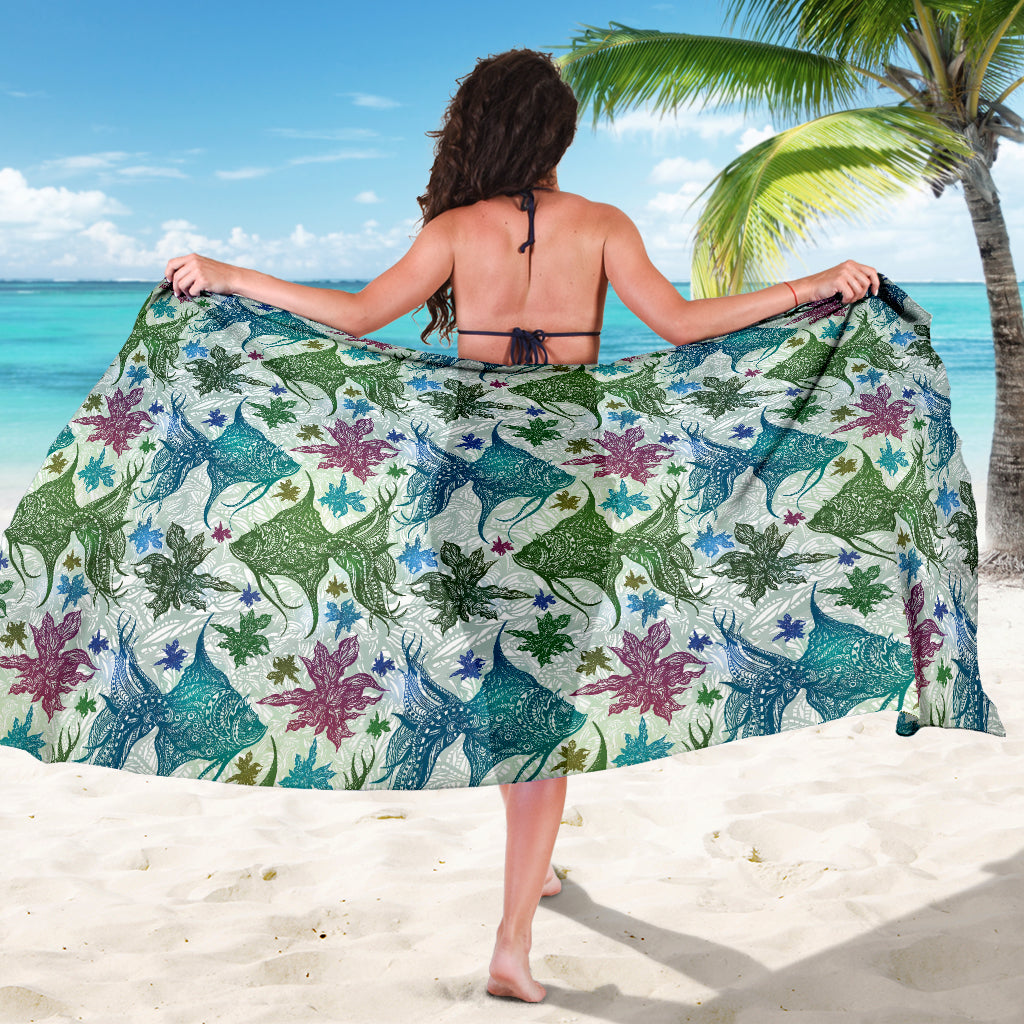 Angelfish Tribal Pattern Print Design 01 Sarong Pareo Wrap