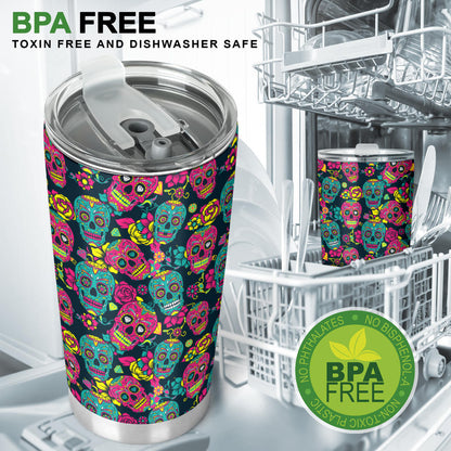Sugar Skull Floral Design Themed Print Tumbler