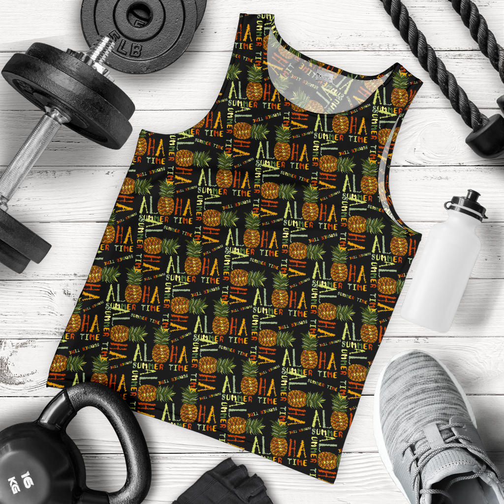 Aloha Hawaii Time Design Themed Print Men Tank Top