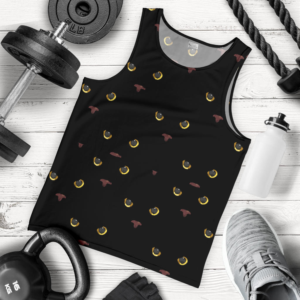 Black Cat Face Print Pattern Men Tank Top