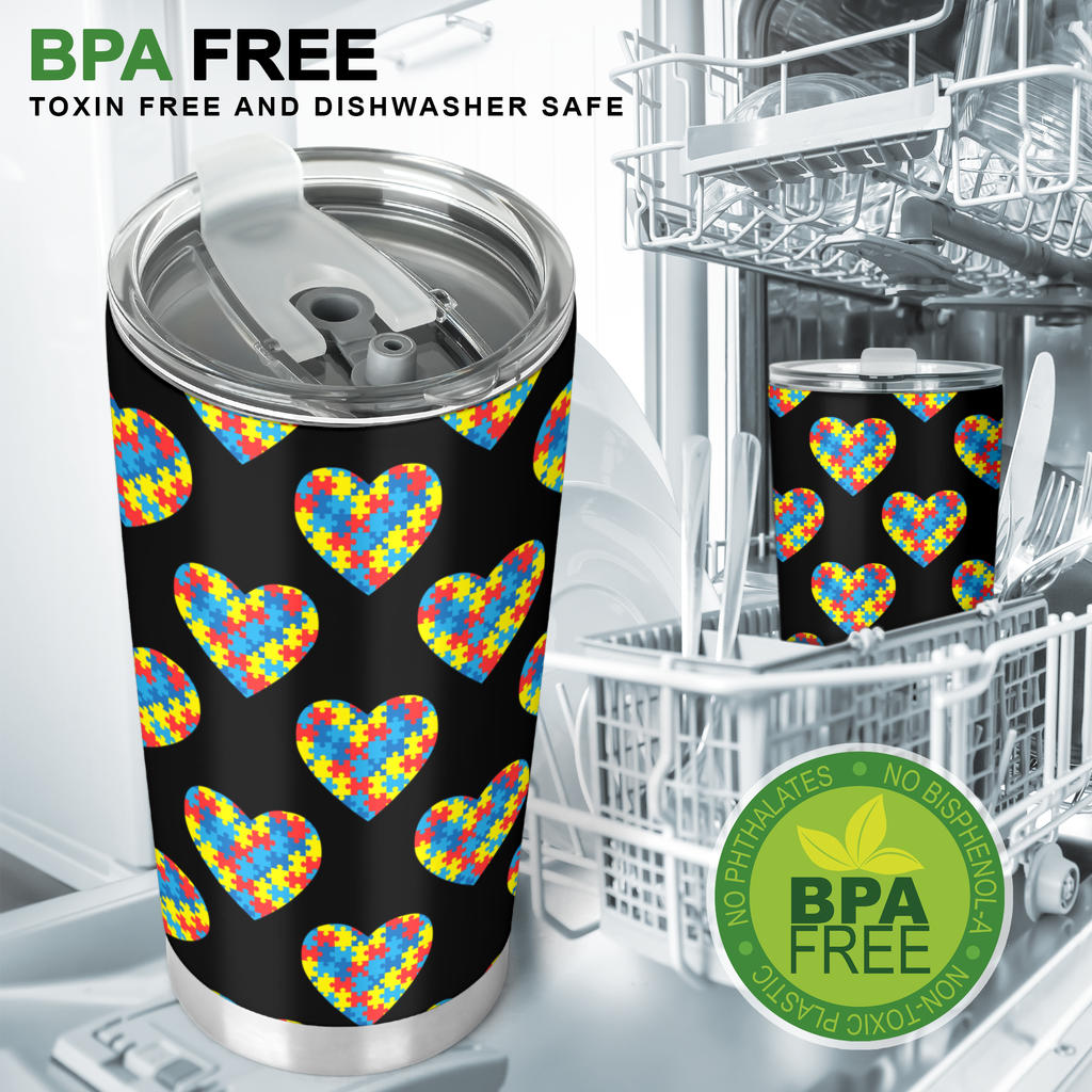 Autism Awareness Heart Design Print Tumbler