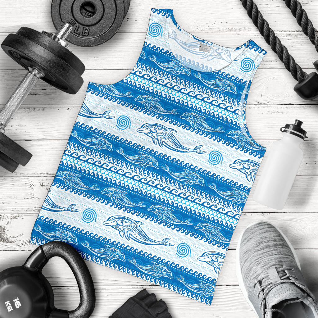 Dolphin Tribal Print Pattern Men Tank Top
