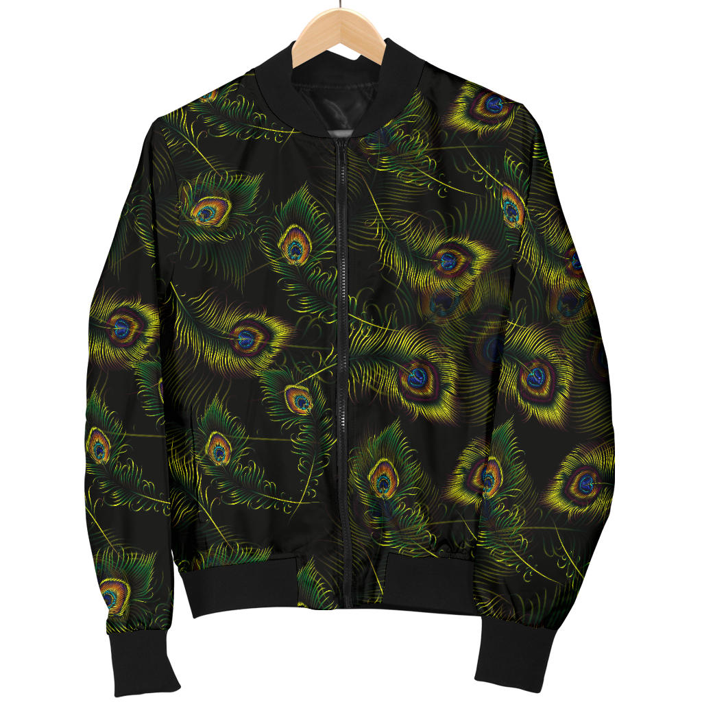 Peacock Feather Pattern Design Print Men Bomber Jacket