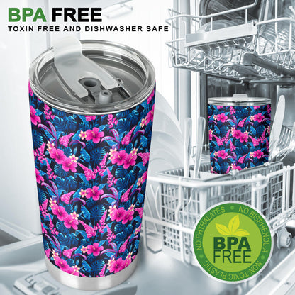 Tropical Folower Pink Themed Print Tumbler