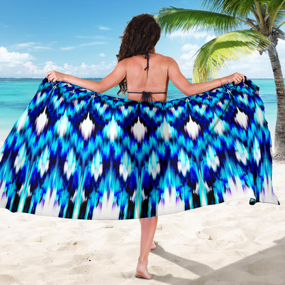 Ikat Blue Pattern Print Design 01 Sarong Pareo Wrap