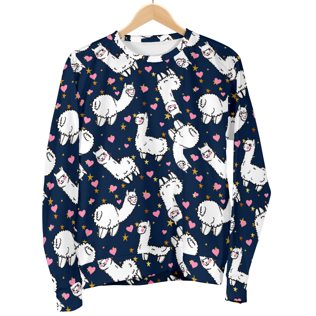 Alpaca Heart Star Design Themed Print Men Long Sleeve Sweatshirt
