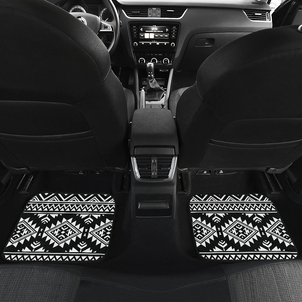 Aztec Black White Print Pattern Car Floor Mats Front Back