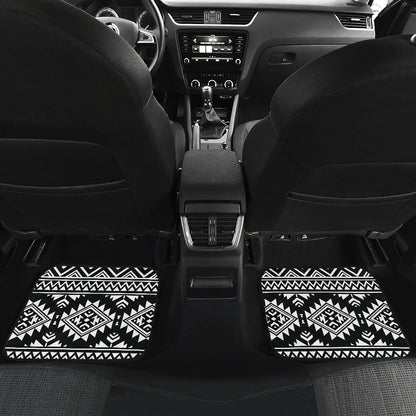 Aztec Black White Print Pattern Car Floor Mats Front Back