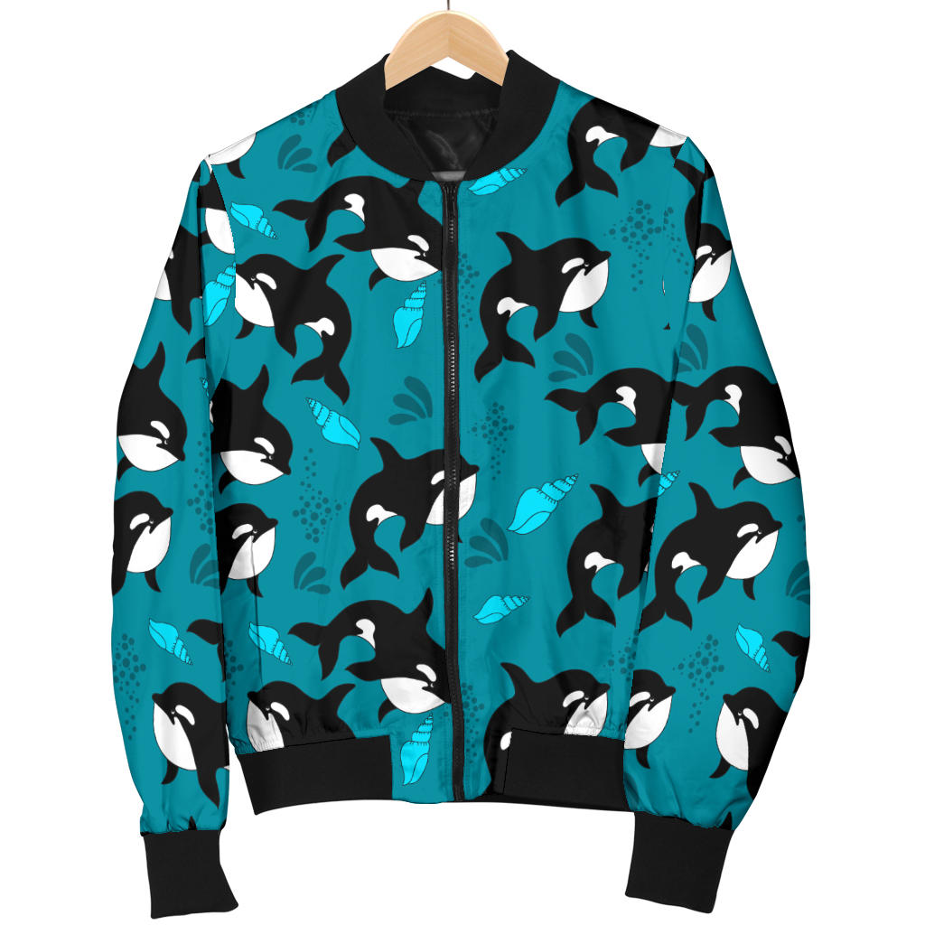 Whale Sea Design Themed Print Men Bomber Jacket