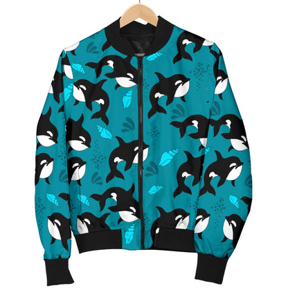 Whale Sea Design Themed Print Men Bomber Jacket