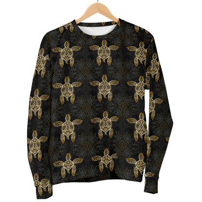 Gold Tribal Turtle Polynesian Design Men Long Sleeve Sweatshirt