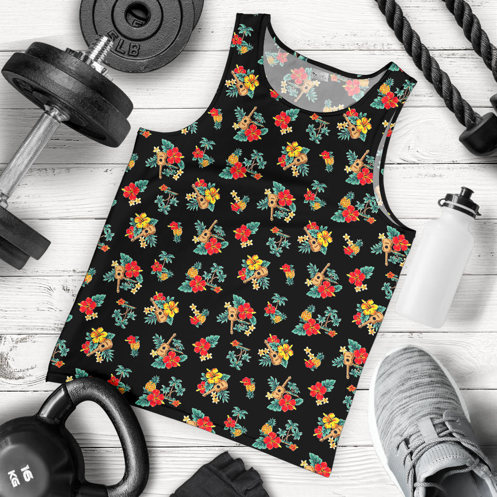 Hawaiian Flower Themed Print Men Tank Top