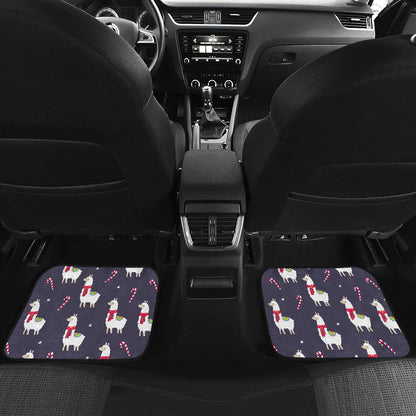 Llama with Candy Cane Themed Print Car Floor Mats Front Back