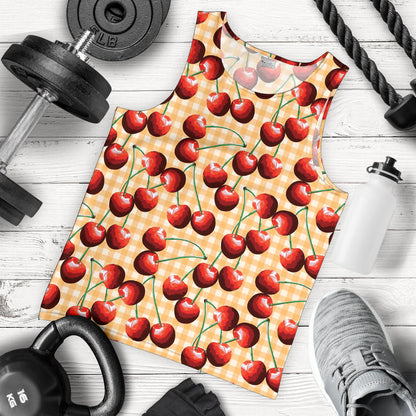 Cherry Orange Plaid Print Men Tank Top