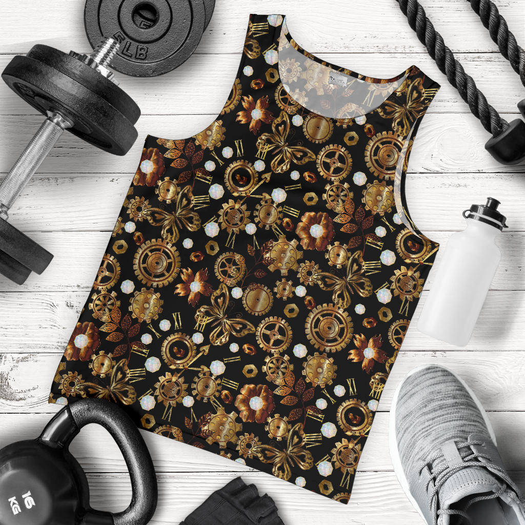 Steampunk Butterfly Design Themed Print Men Tank Top
