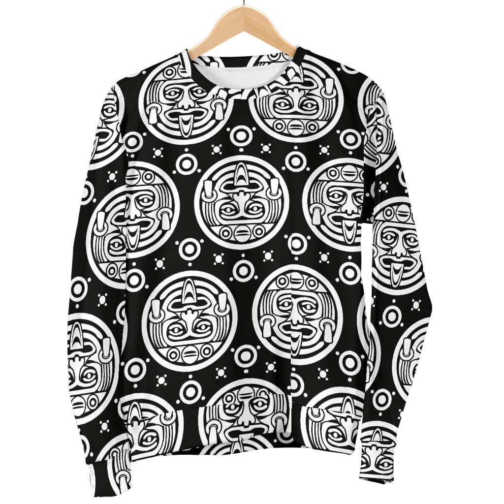 Calendar Aztec White Black Print Pattern Women Long Sleeve Sweatshirt