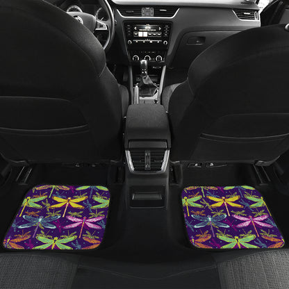 Dragonfly Neon Color Print Pattern Car Floor Mats Front Back