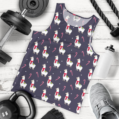 Llama with Candy Cane Themed Print Men Tank Top
