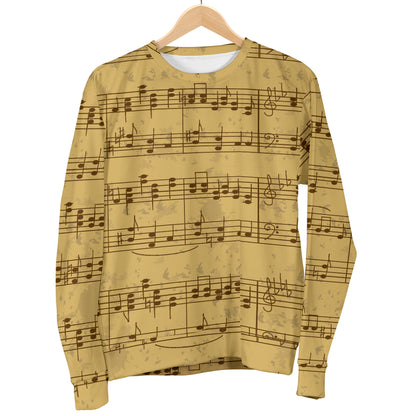 Music Note Vintage Themed Print Women Long Sleeve Sweatshirt