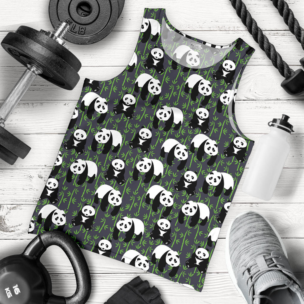 Panda Bear Bamboo Themed Print Men Tank Top