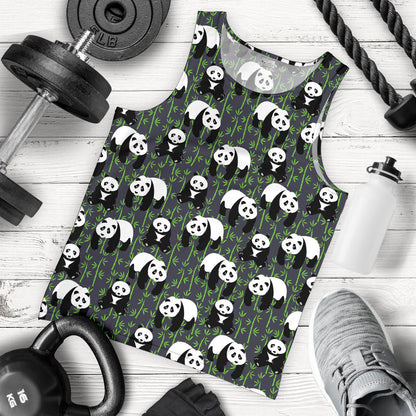 Panda Bear Bamboo Themed Print Men Tank Top