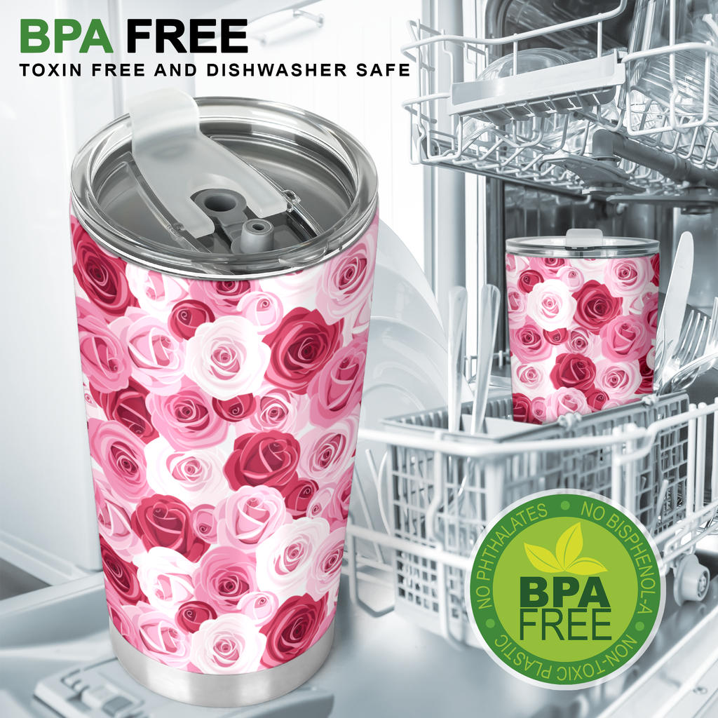 Pink Red Rose Pattern Print Tumbler