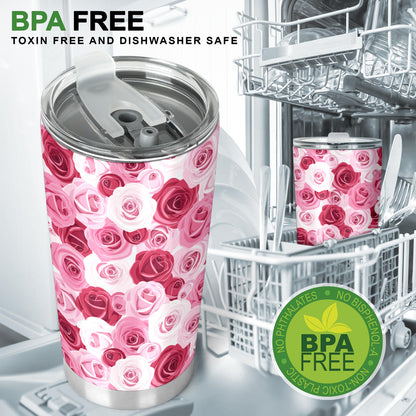 Pink Red Rose Pattern Print Tumbler