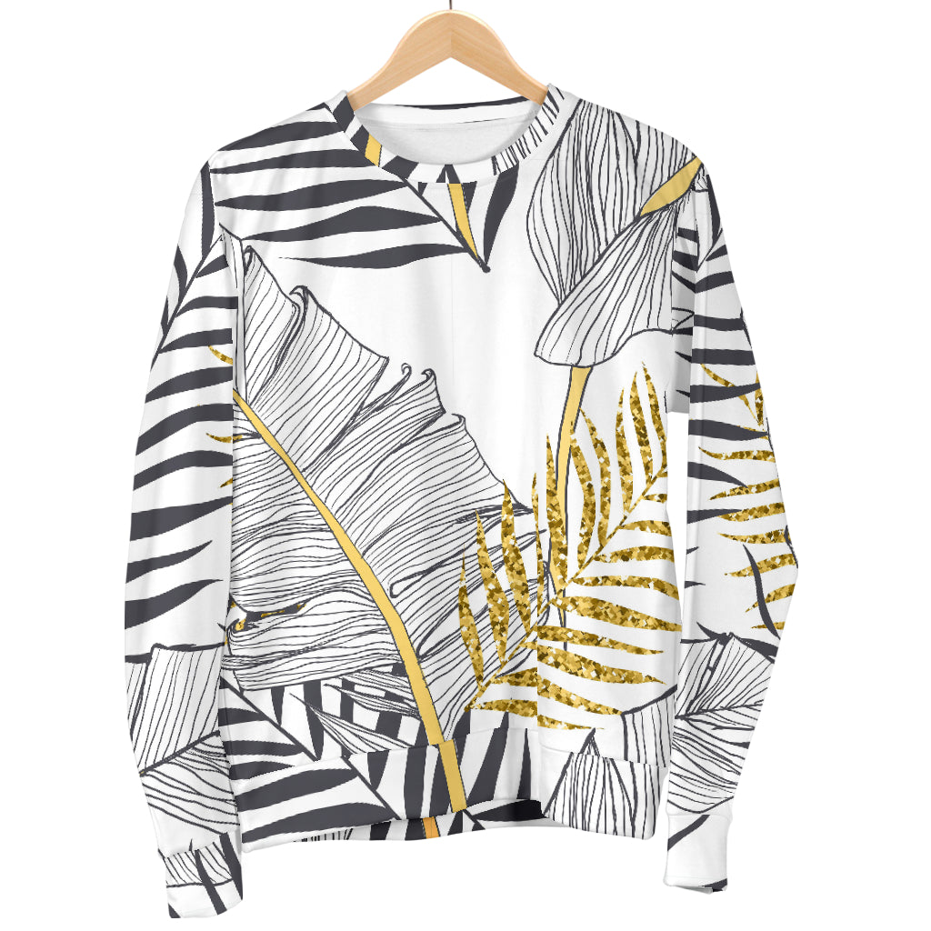 Gold Glitter Tropical Palm Leaves Men Long Sleeve Sweatshirt