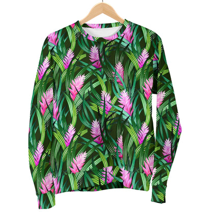 Tropical Folower Pink Heliconia Print Men Long Sleeve Sweatshirt