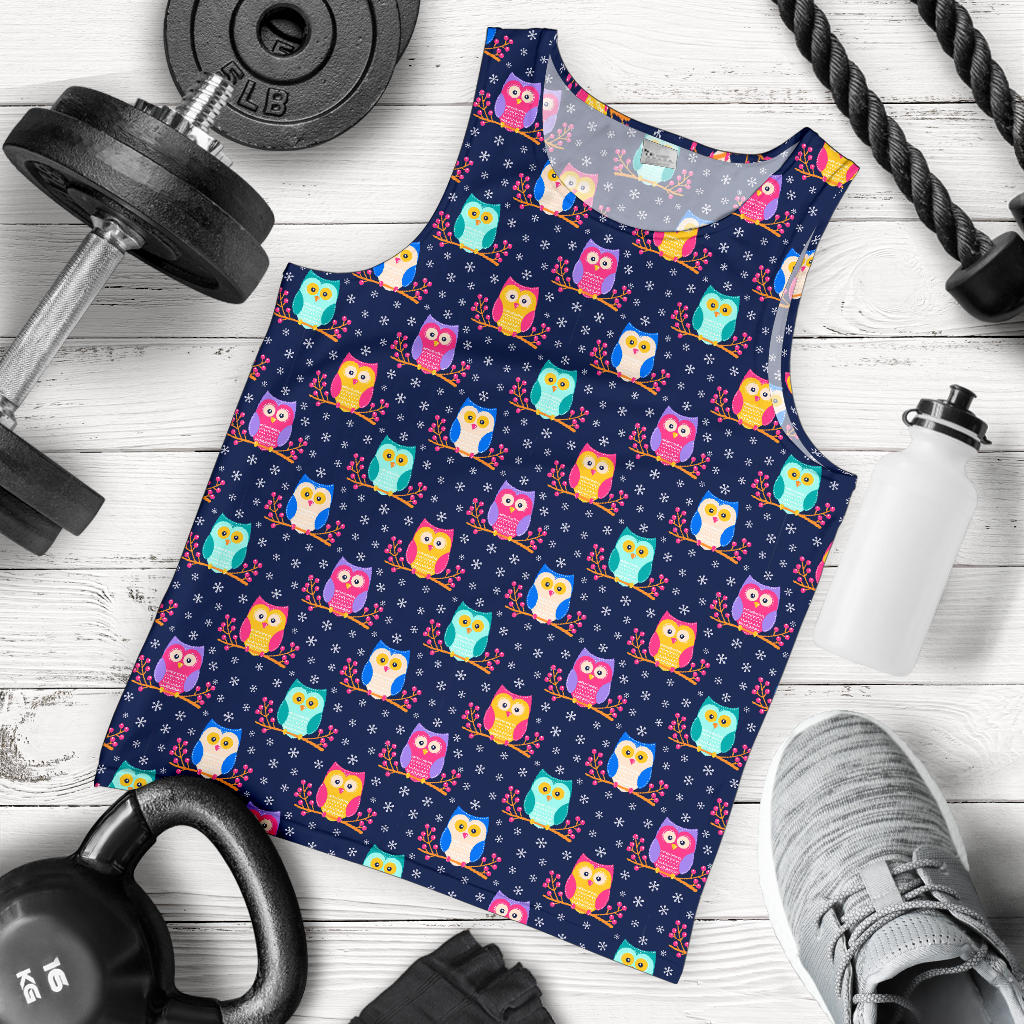 Owl Cute Themed Design Print Men Tank Top