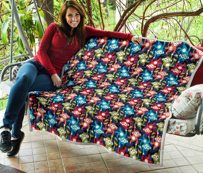 Monkey Colorful Design Themed Print Quilt Bedspread