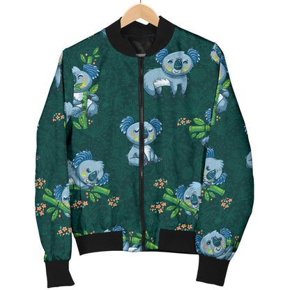 Koala Blue Design Print Men Bomber Jacket