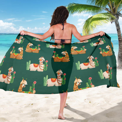 Llama Cactus Pattern Print Design 07 Sarong Pareo Wrap