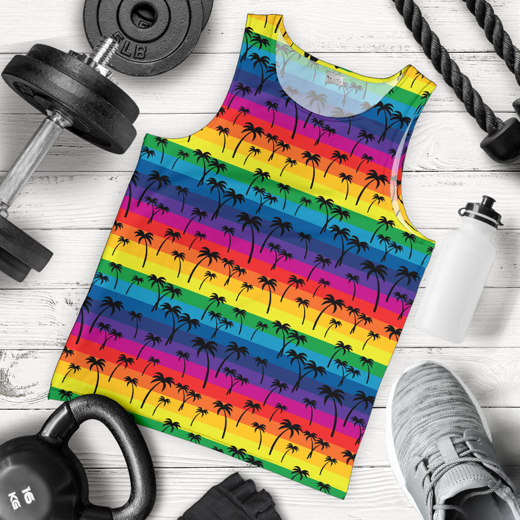 Palm Tree Rainbow Themed Print Men Tank Top