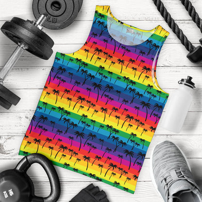 Palm Tree Rainbow Themed Print Men Tank Top